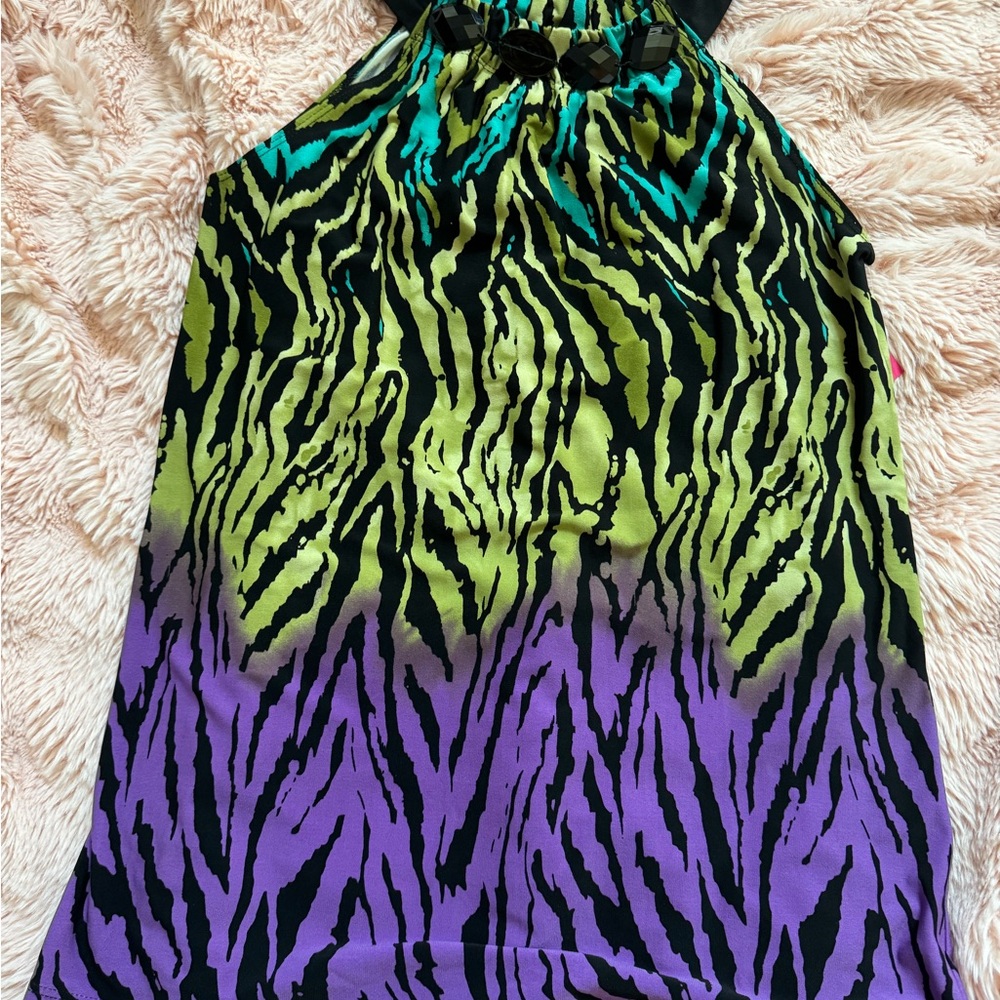 Sunny Leigh Zebra Print Halter Top - Green, Purple, Black